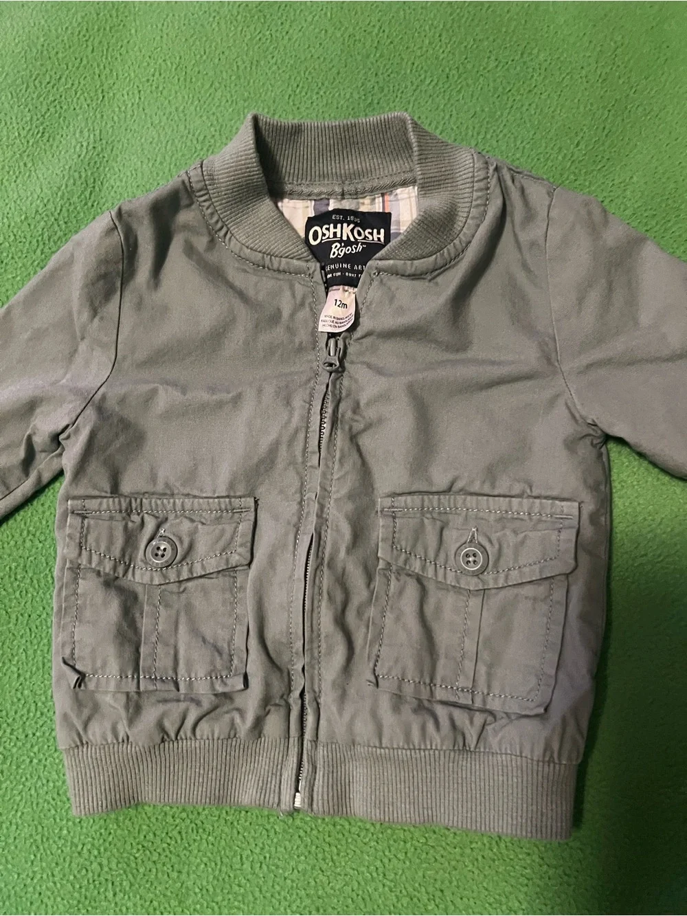 OshKosh B'gosh Light Olive Green Baby Cargo Zip Jacket